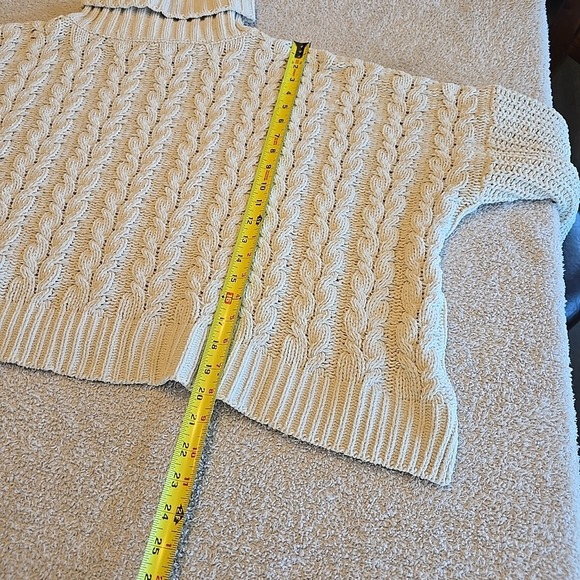 POL Chunky Knit‎ Crew Turtleneck Sweater Oversized Cropped Women's Size L Cream - Picture 11 of 16